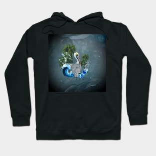 Wonderful pelican with wave and palm trees Hoodie